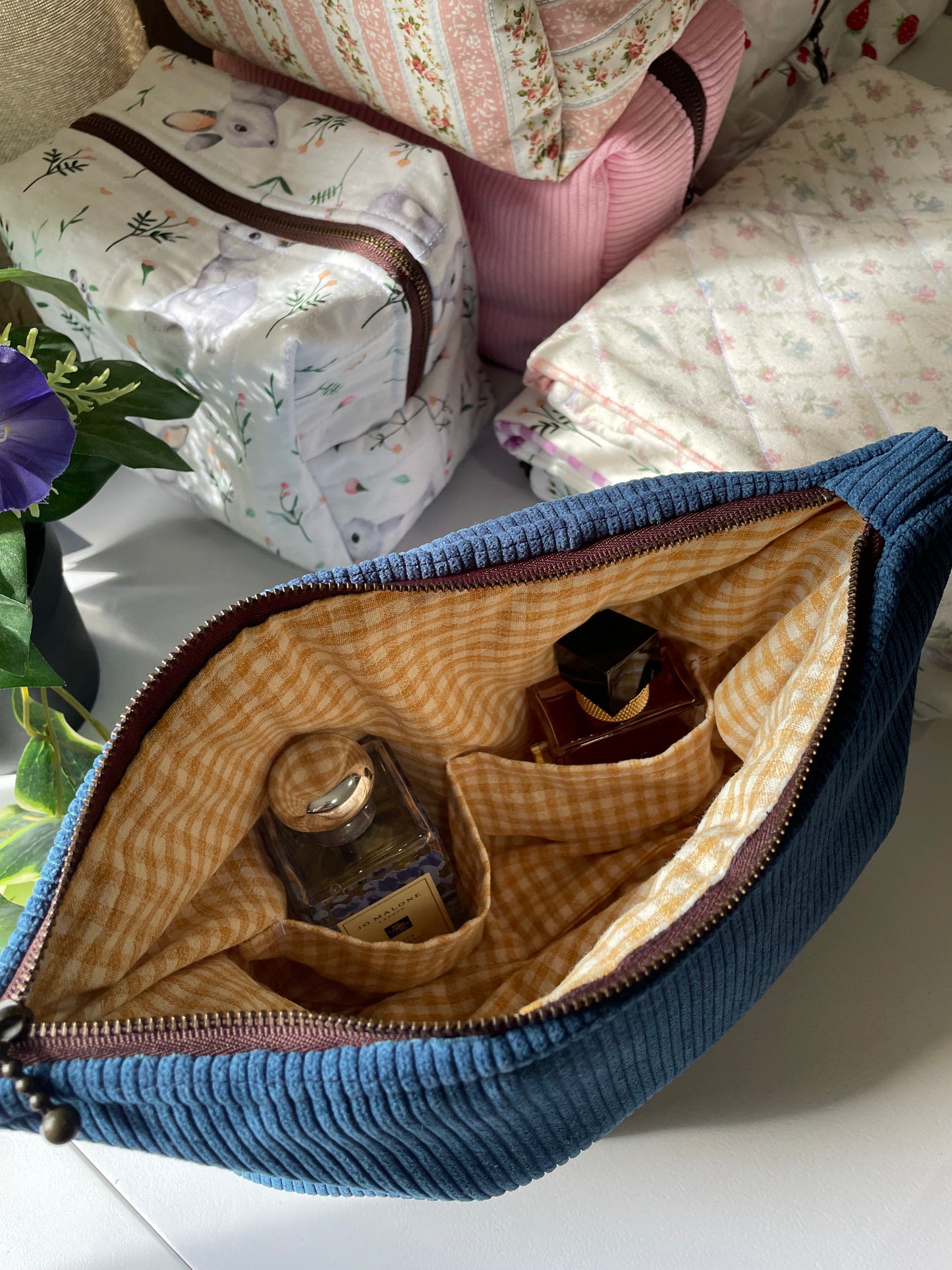Standing Zipper Pouch in Blue Corduroy